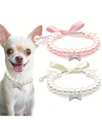 Dog Cat Pearl Collar Necklace With Rhinestone Bone, Fancy Cat Wedding Collar Jewelry For Girl Cat Puppy Dogs Accessories