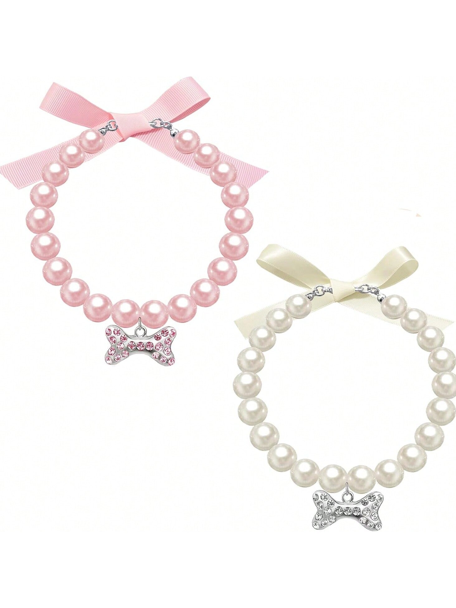 Dog Cat Pearl Collar Necklace With Rhinestone Bone, Fancy Cat Wedding Collar Jewelry For Girl Cat Puppy Dogs Accessories