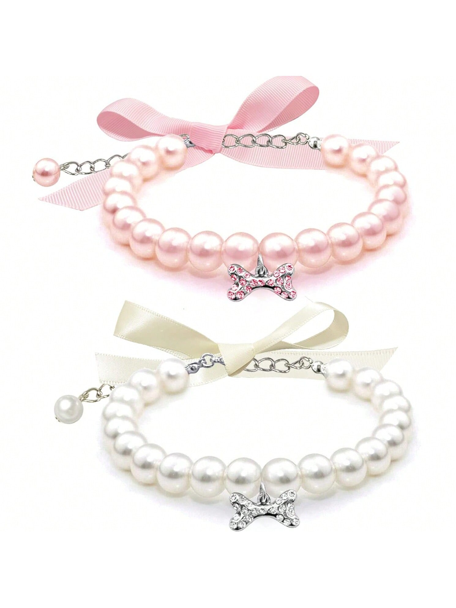 Dog Cat Pearl Collar Necklace With Rhinestone Bone, Fancy Cat Wedding Collar Jewelry For Girl Cat Puppy Dogs Accessories