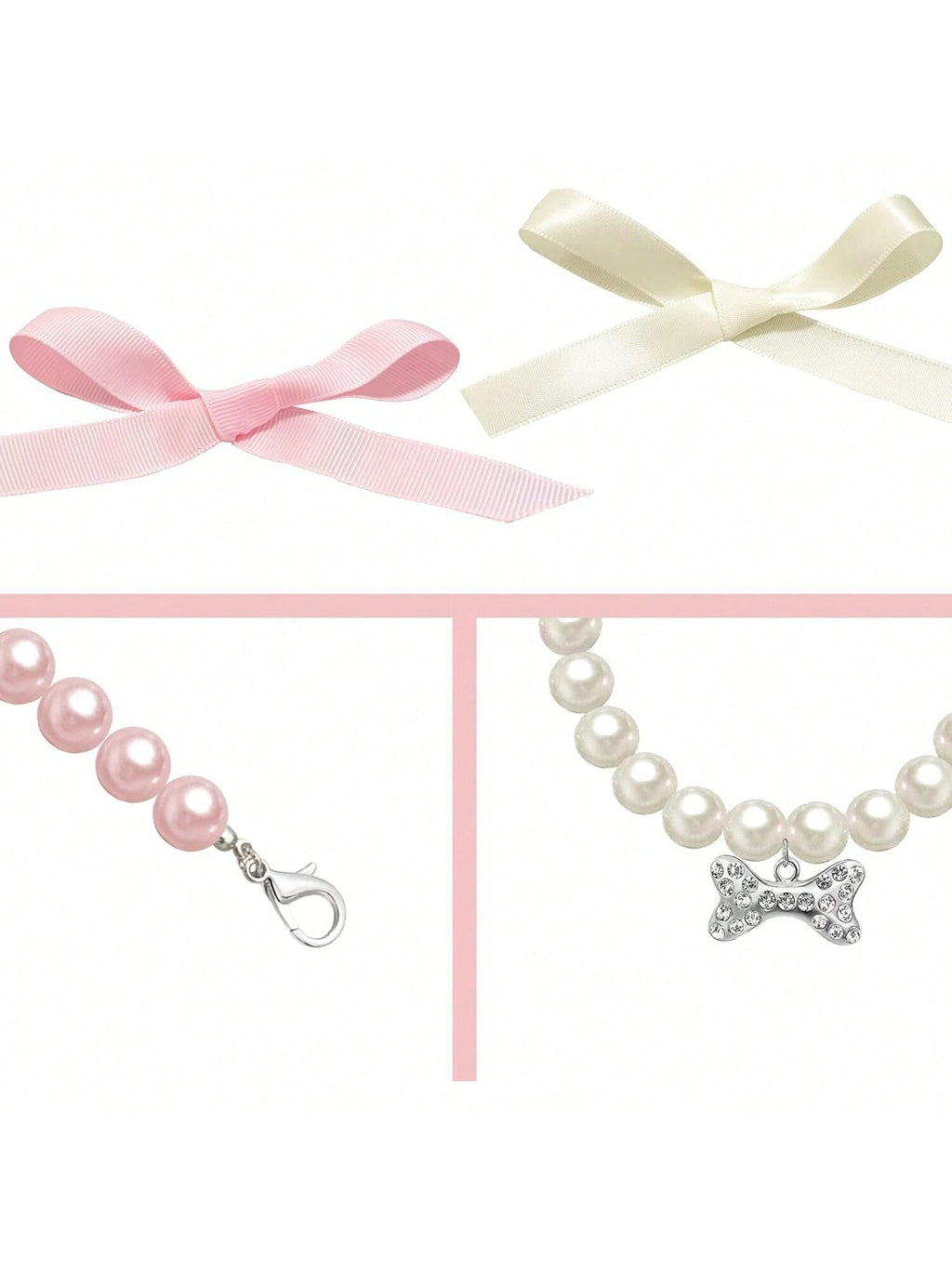 Dog Cat Pearl Collar Necklace With Rhinestone Bone, Fancy Cat Wedding Collar Jewelry For Girl Cat Puppy Dogs Accessories
