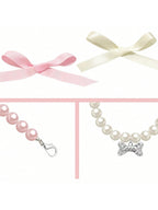Dog Cat Pearl Collar Necklace With Rhinestone Bone, Fancy Cat Wedding Collar Jewelry For Girl Cat Puppy Dogs Accessories