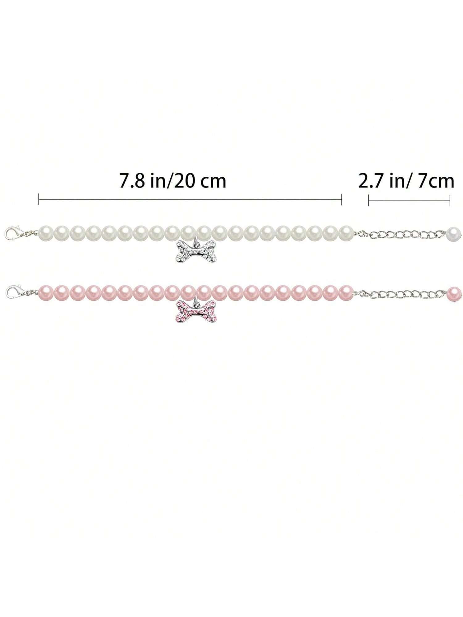 Dog Cat Pearl Collar Necklace With Rhinestone Bone, Fancy Cat Wedding Collar Jewelry For Girl Cat Puppy Dogs Accessories