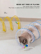 Pack Of 1 / Pack Of 2 - S-Shape Cat Tunnel Toy, Wire Mesh & Gauze Patchwork Design, Foldable With Sound Effect, Suitable For Indoor Family Entertainment & Stress Relief