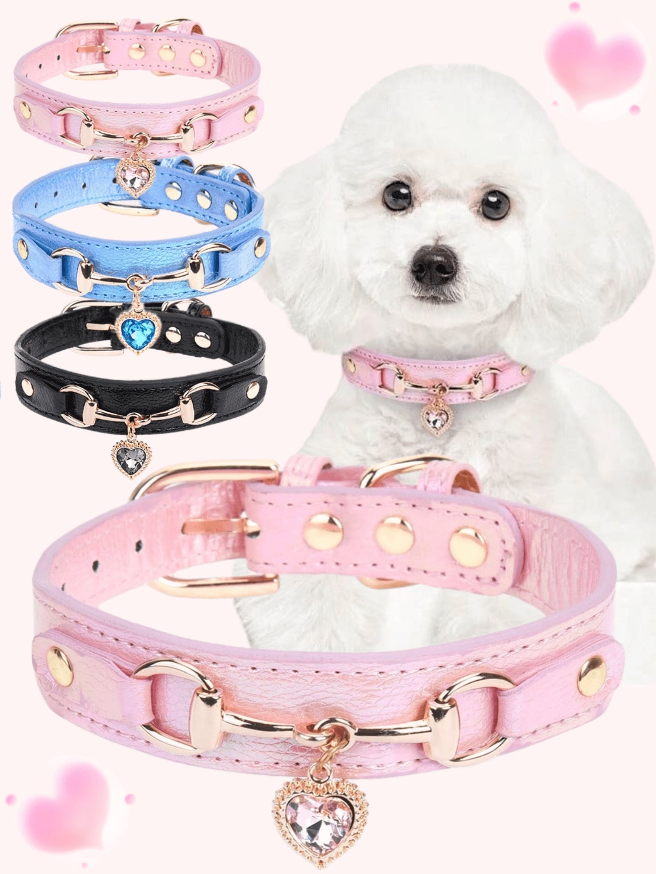 NEW 1Pc PU Leather Delicate Pet Dog Collar,High-Quality Leather Fabric And Alloy Fittings.Beautiful Gemstone Decoration.