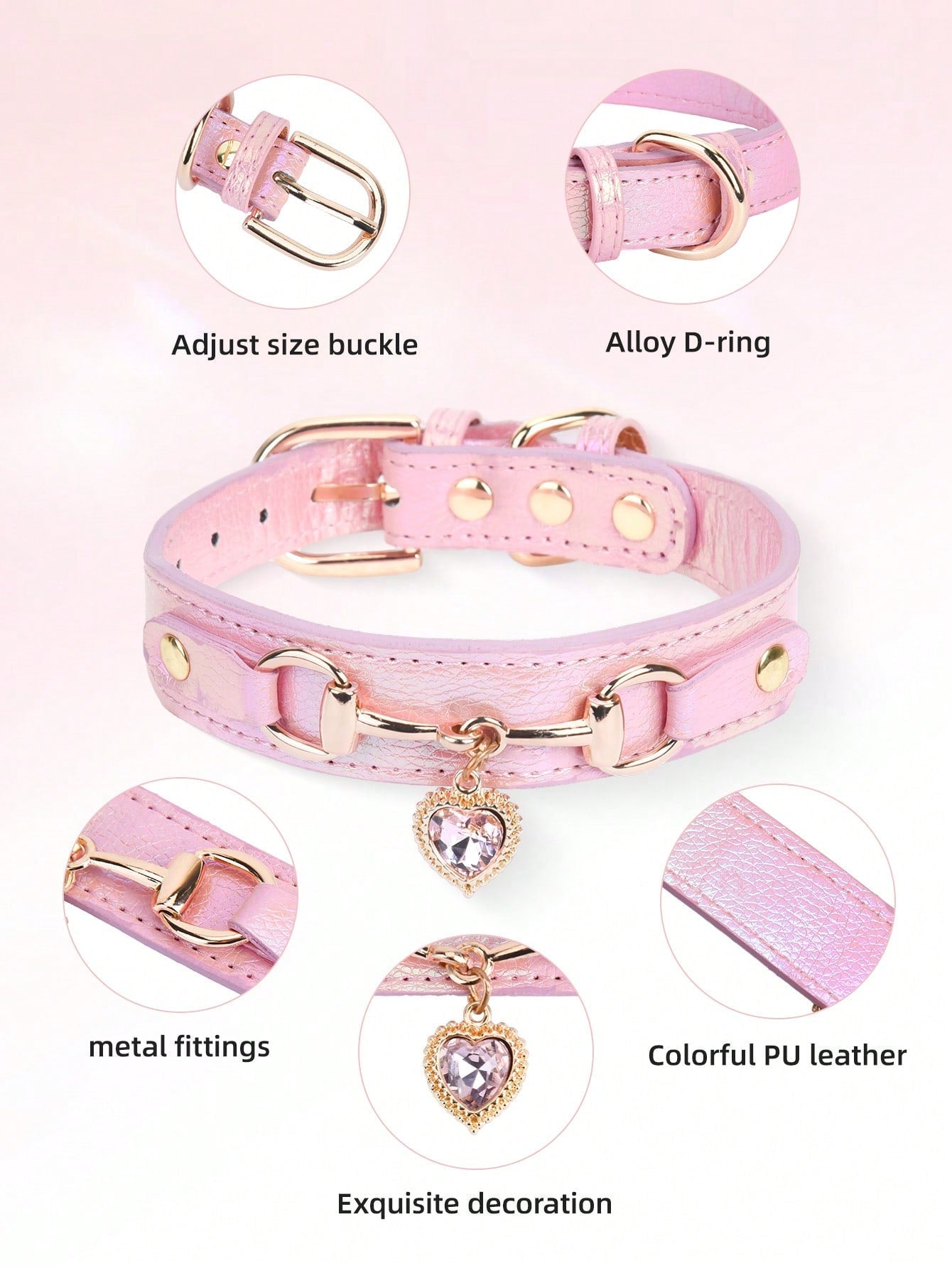 NEW 1Pc PU Leather Delicate Pet Dog Collar,High-Quality Leather Fabric And Alloy Fittings.Beautiful Gemstone Decoration.