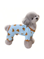 Dog Pajamas Soft Cute Contrast Color Bear Pattern Four-Legged Pullover Dog Sweatshirts