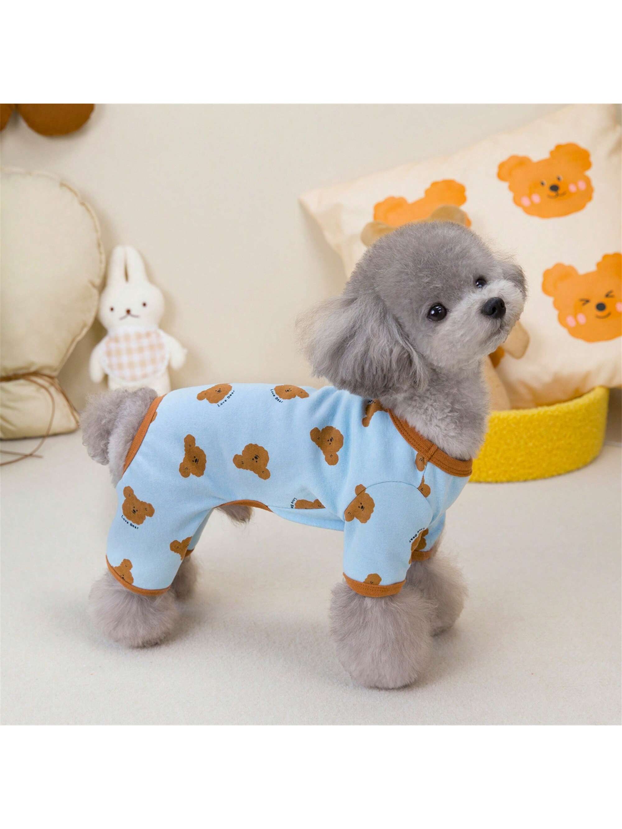 Dog Pajamas Soft Cute Contrast Color Bear Pattern Four-Legged Pullover Dog Sweatshirts