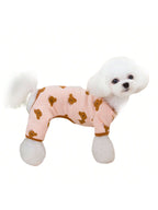 Dog Pajamas Soft Cute Contrast Color Bear Pattern Four-Legged Pullover Dog Sweatshirts