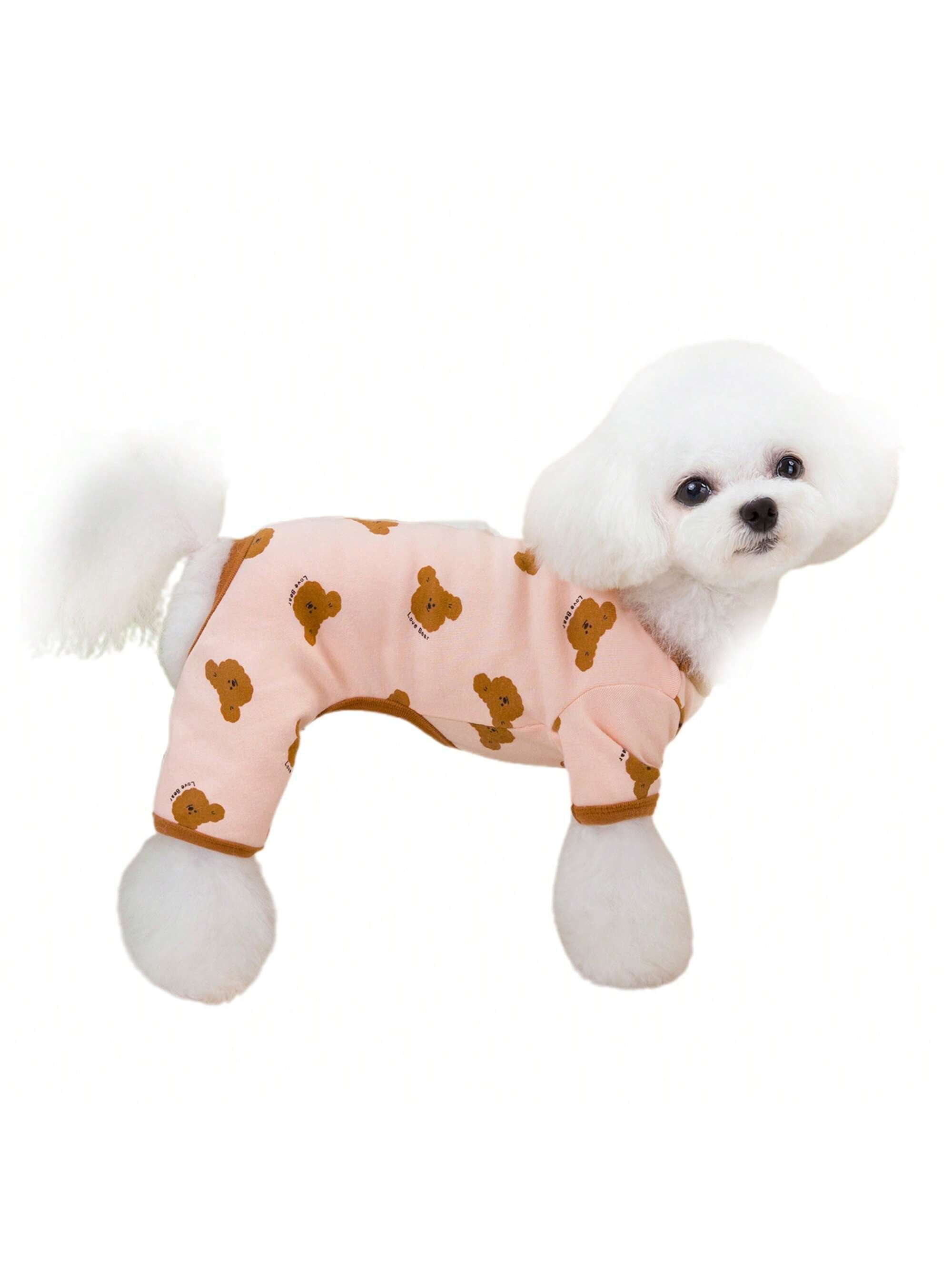 Dog Pajamas Soft Cute Contrast Color Bear Pattern Four-Legged Pullover Dog Sweatshirts