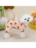 Dog Pajamas Soft Cute Contrast Color Bear Pattern Four-Legged Pullover Dog Sweatshirts