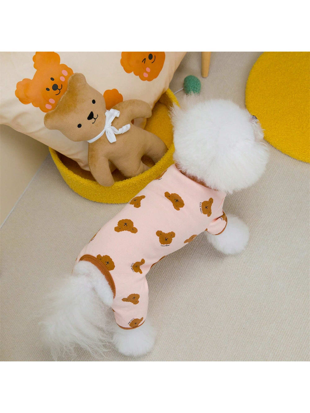 Dog Pajamas Soft Cute Contrast Color Bear Pattern Four-Legged Pullover Dog Sweatshirts