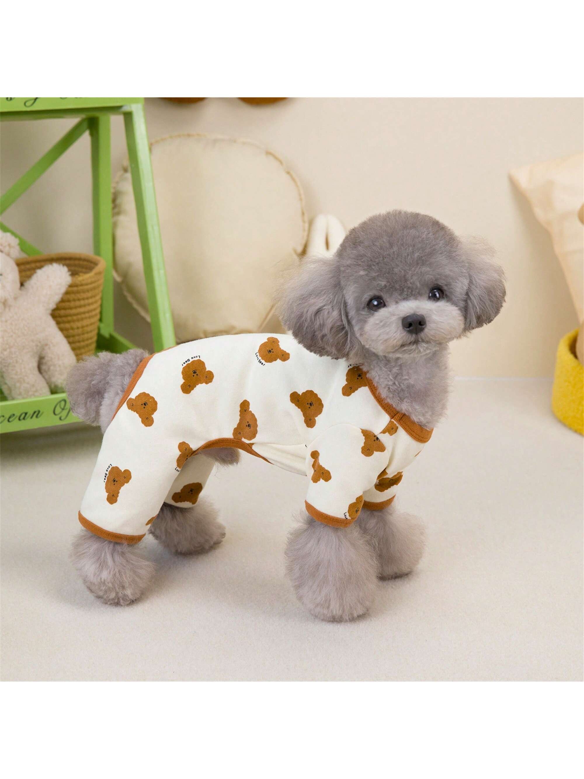 Dog Pajamas Soft Cute Contrast Color Bear Pattern Four-Legged Pullover Dog Sweatshirts