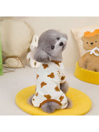 Dog Pajamas Soft Cute Contrast Color Bear Pattern Four-Legged Pullover Dog Sweatshirts