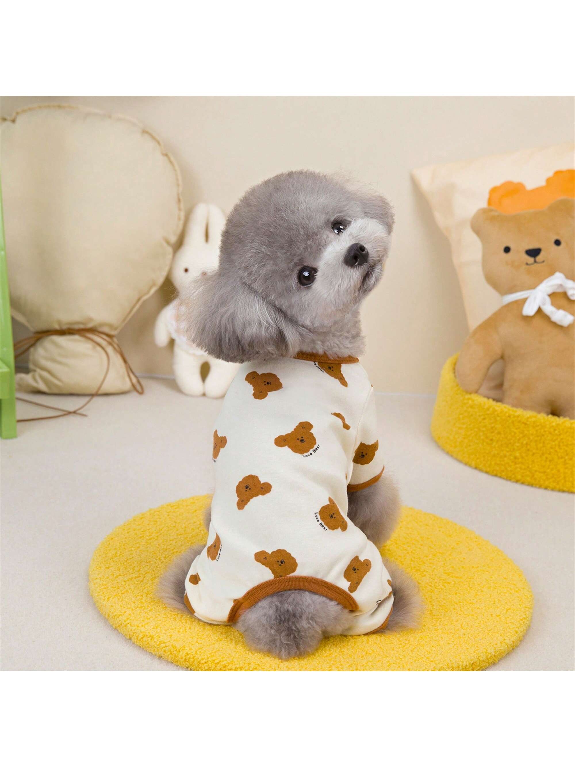 Dog Pajamas Soft Cute Contrast Color Bear Pattern Four-Legged Pullover Dog Sweatshirts