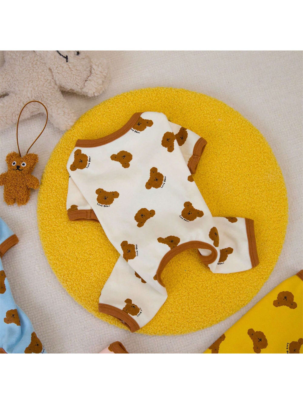 Dog Pajamas Soft Cute Contrast Color Bear Pattern Four-Legged Pullover Dog Sweatshirts