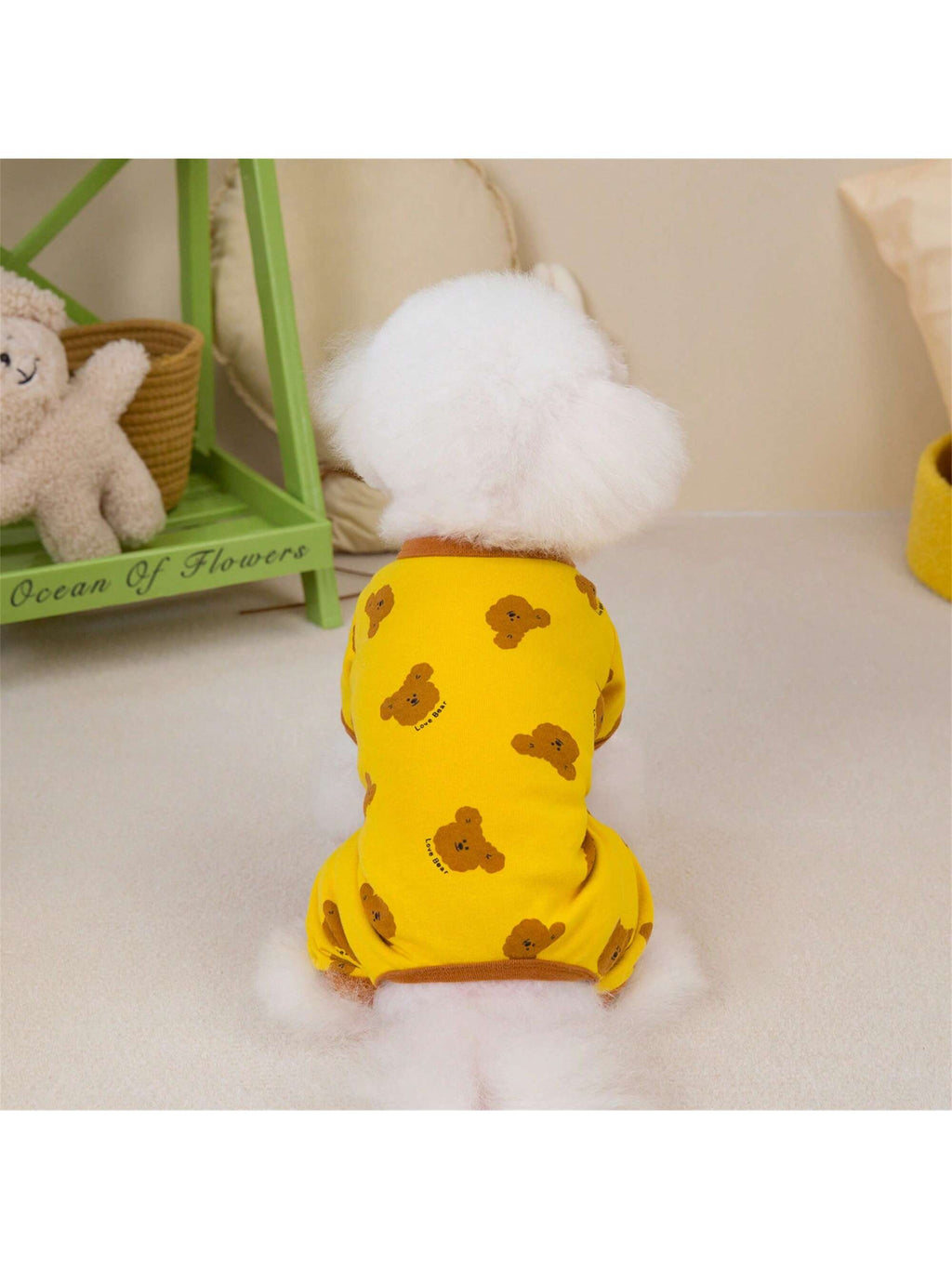 Dog Pajamas Soft Cute Contrast Color Bear Pattern Four-Legged Pullover Dog Sweatshirts