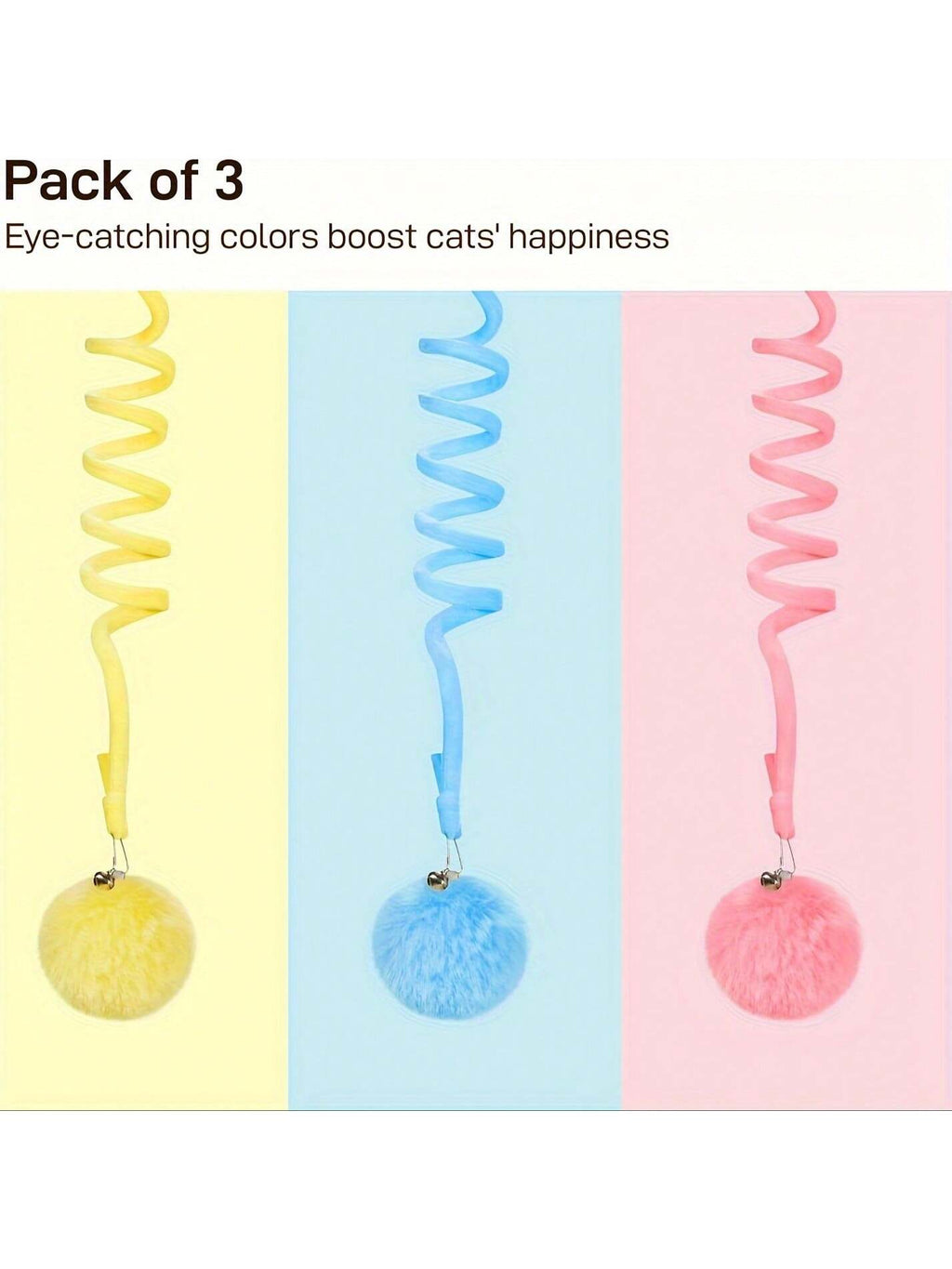 Hanging Fluffy Cat Lover And Cat Mom Love Ball Toys 3 Pcs With Bell, Interactive Cat Lover And Cat Mom Love Retractable, Cat Lover And Cat Mom Love Toys Indoor Kitten Play Chase Exercise Physical Stimulation