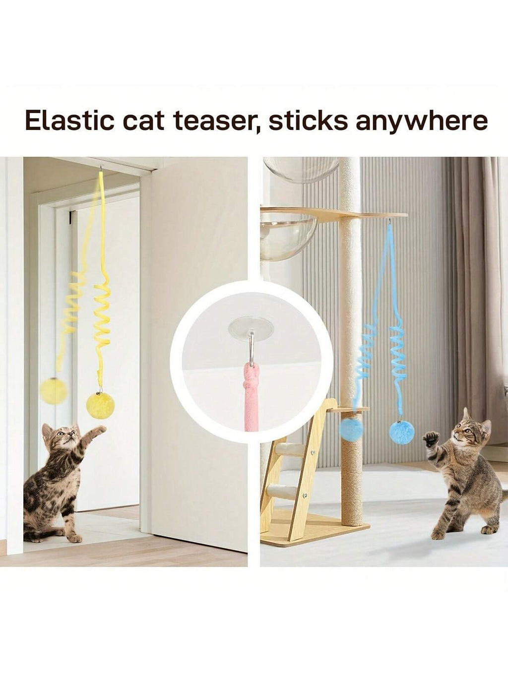 Hanging Fluffy Cat Lover And Cat Mom Love Ball Toys 3 Pcs With Bell, Interactive Cat Lover And Cat Mom Love Retractable, Cat Lover And Cat Mom Love Toys Indoor Kitten Play Chase Exercise Physical Stimulation