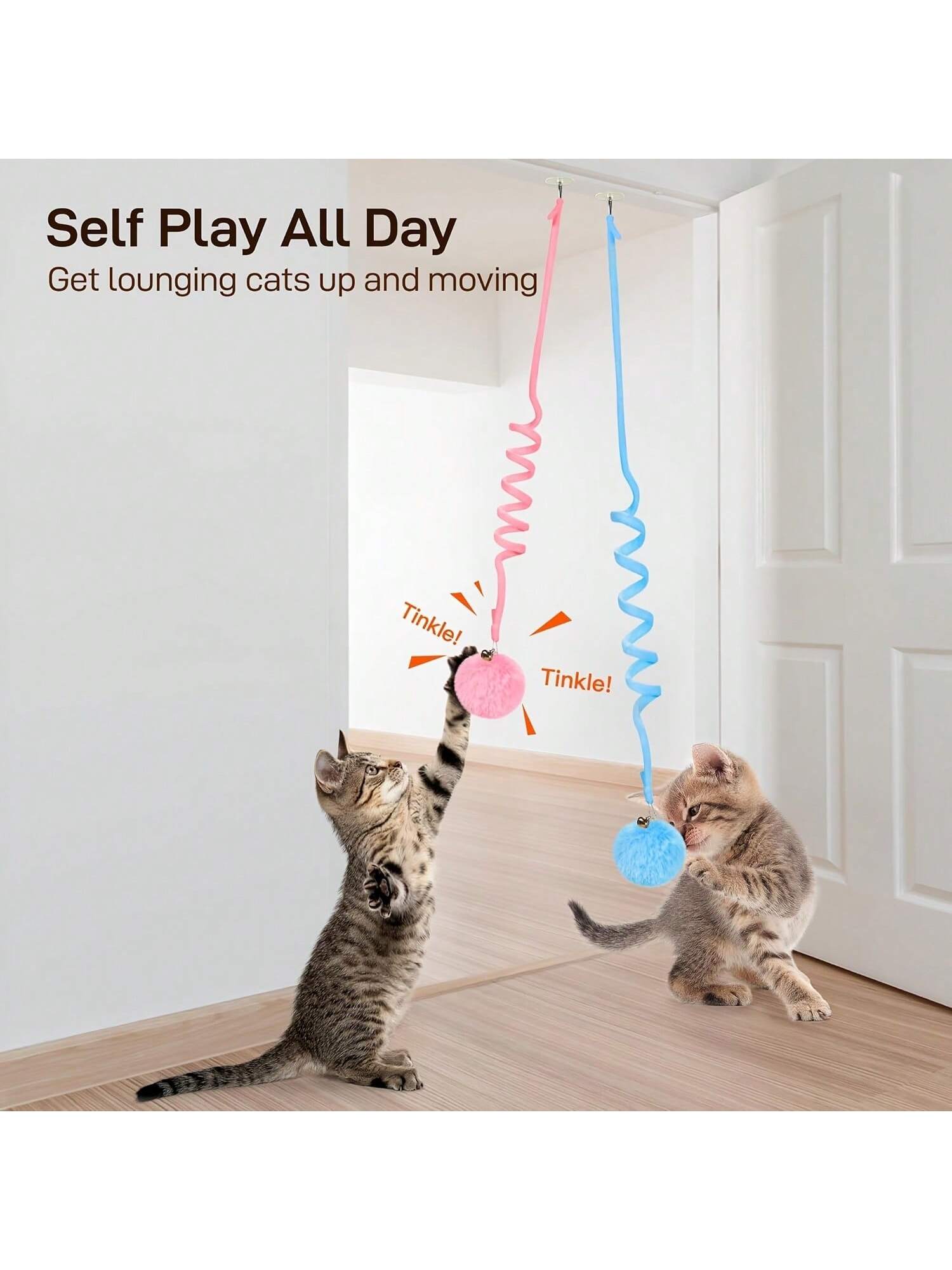 Hanging Fluffy Cat Lover And Cat Mom Love Ball Toys 3 Pcs With Bell, Interactive Cat Lover And Cat Mom Love Retractable, Cat Lover And Cat Mom Love Toys Indoor Kitten Play Chase Exercise Physical Stimulation