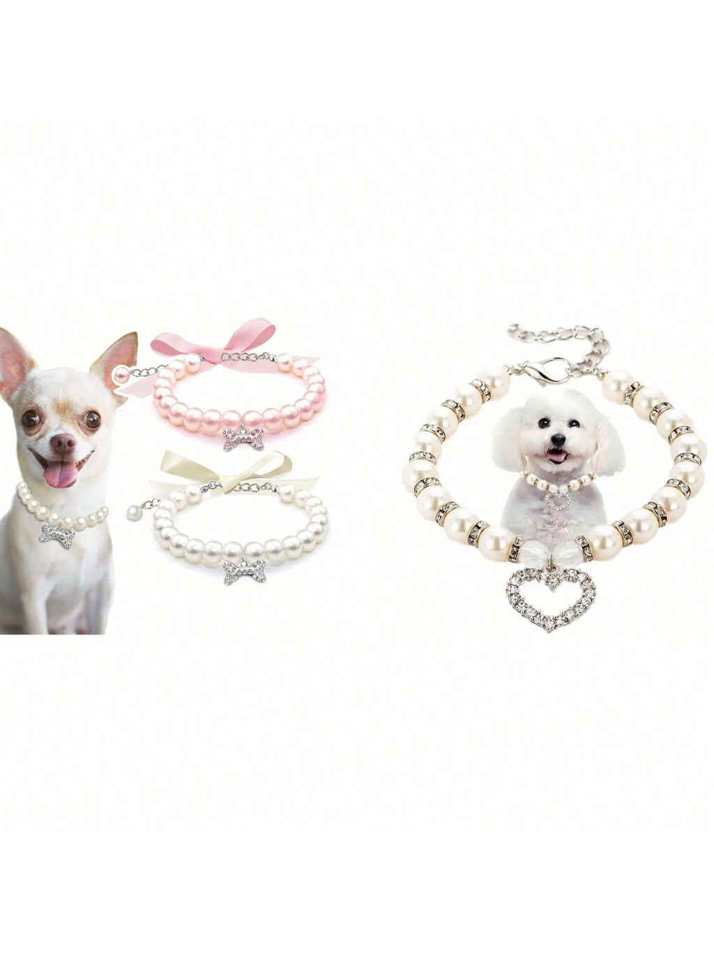 Dog Cat Pearl Collar Necklace With Rhinestone Bone, Fancy Cat Wedding Collar Jewelry For Girl Cat Puppy Dogs Accessories