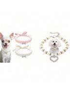 Dog Cat Pearl Collar Necklace With Rhinestone Bone, Fancy Cat Wedding Collar Jewelry For Girl Cat Puppy Dogs Accessories