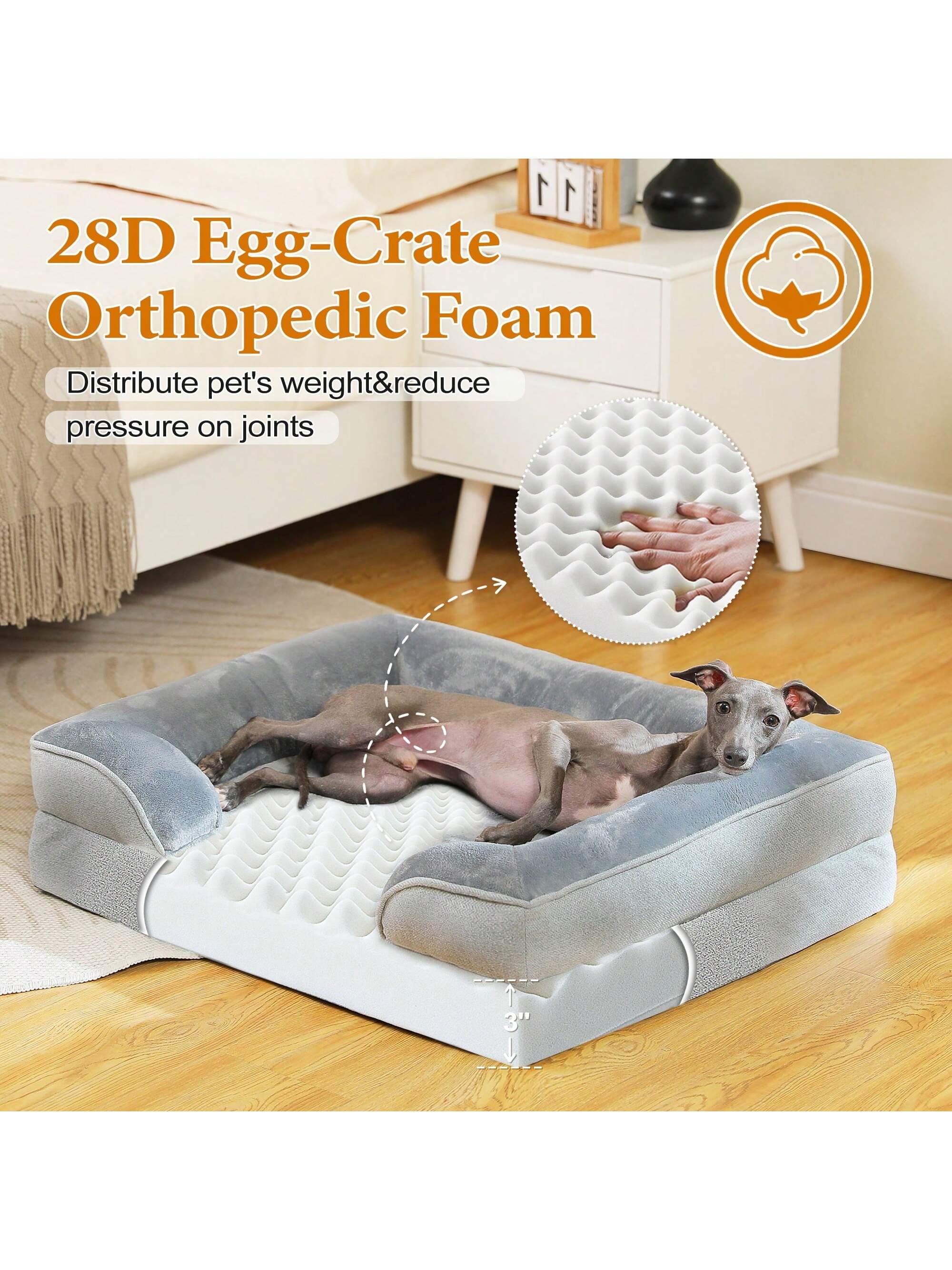 Orthopedic Dog Bed Removable Washable Cover Non-Slip Bottom Dog Sofa Bed,