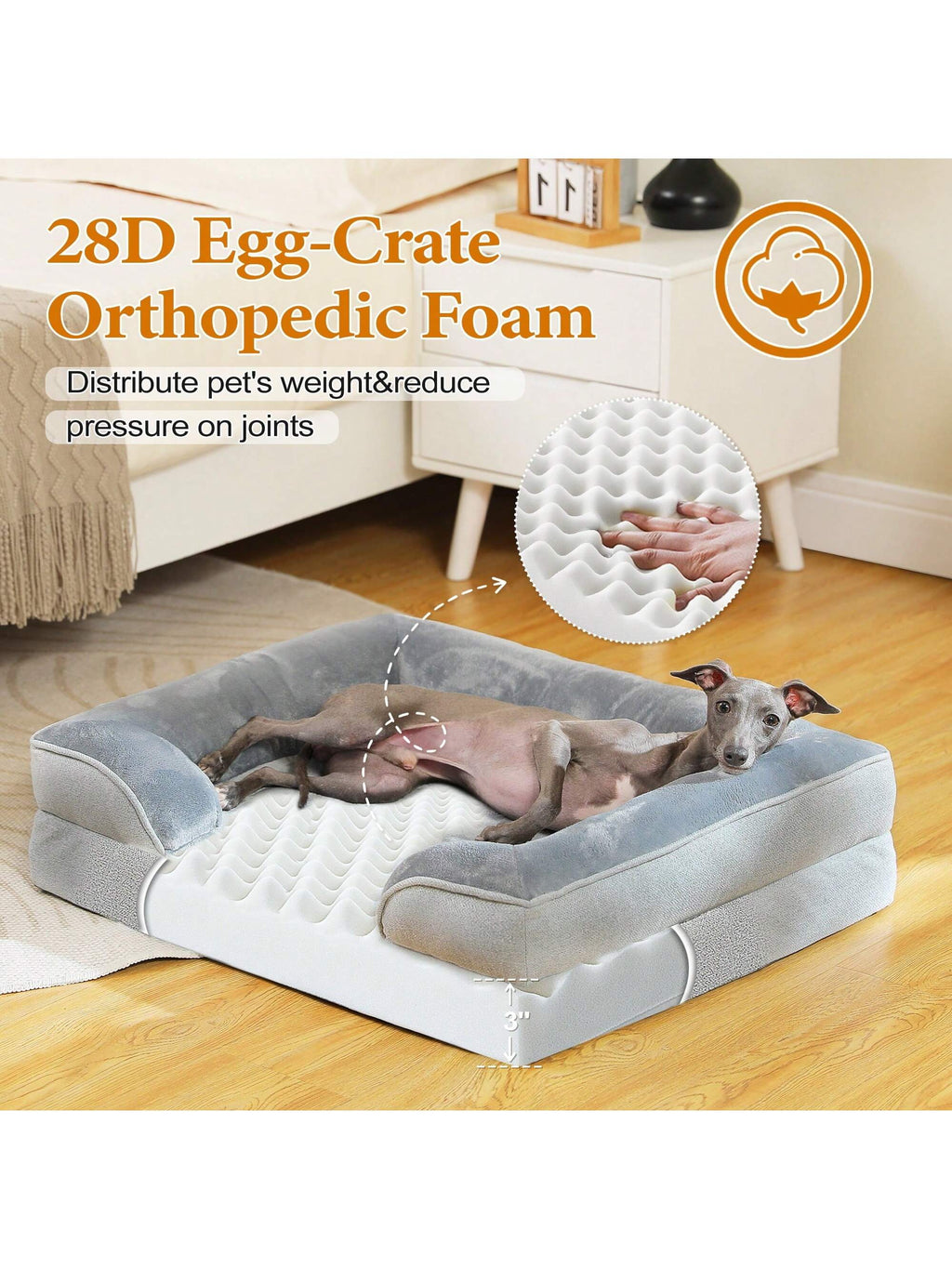 Orthopedic Dog Bed Removable Washable Cover Non-Slip Bottom Dog Sofa Bed,