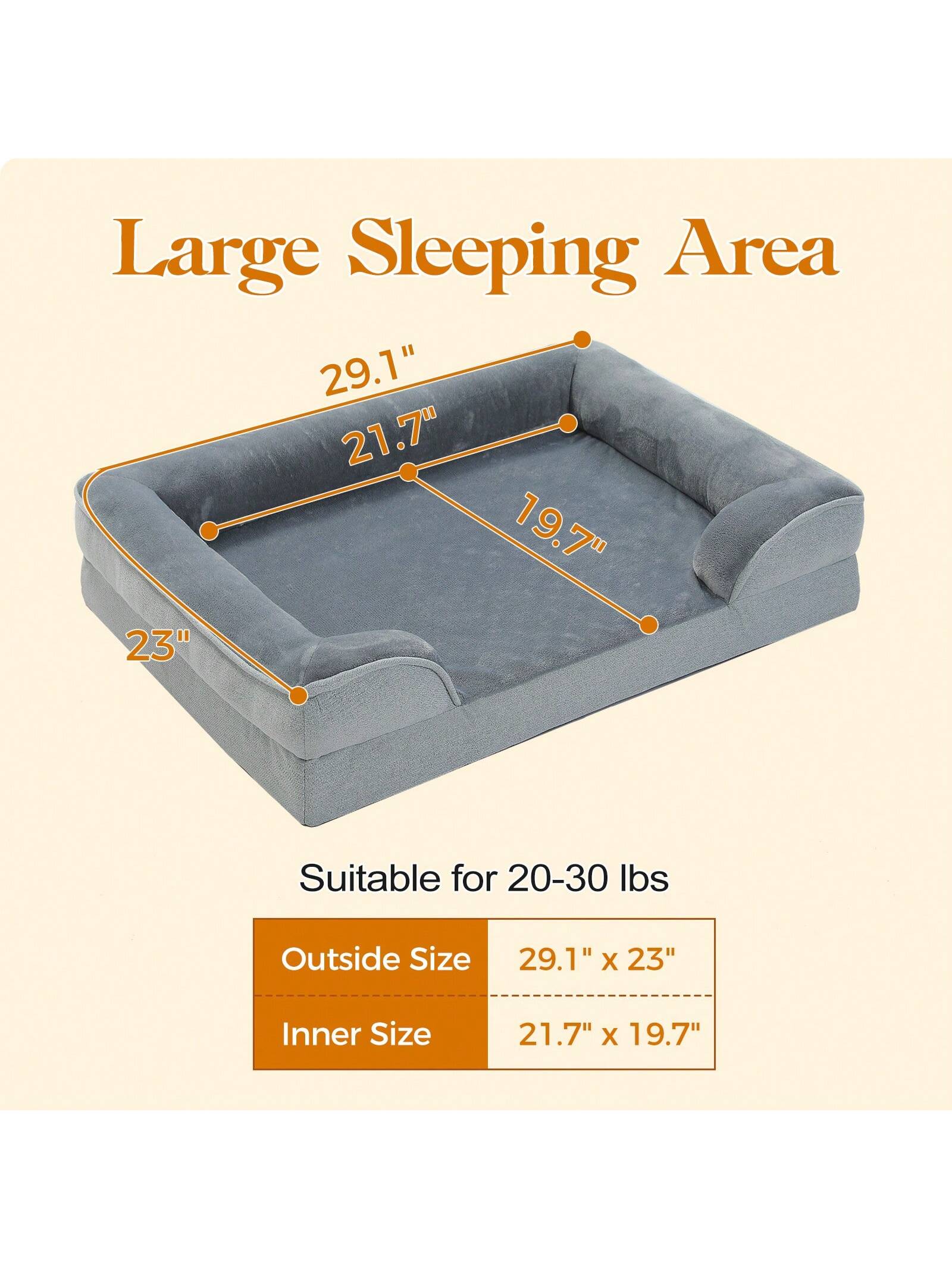 Orthopedic Dog Bed Removable Washable Cover Non-Slip Bottom Dog Sofa Bed,