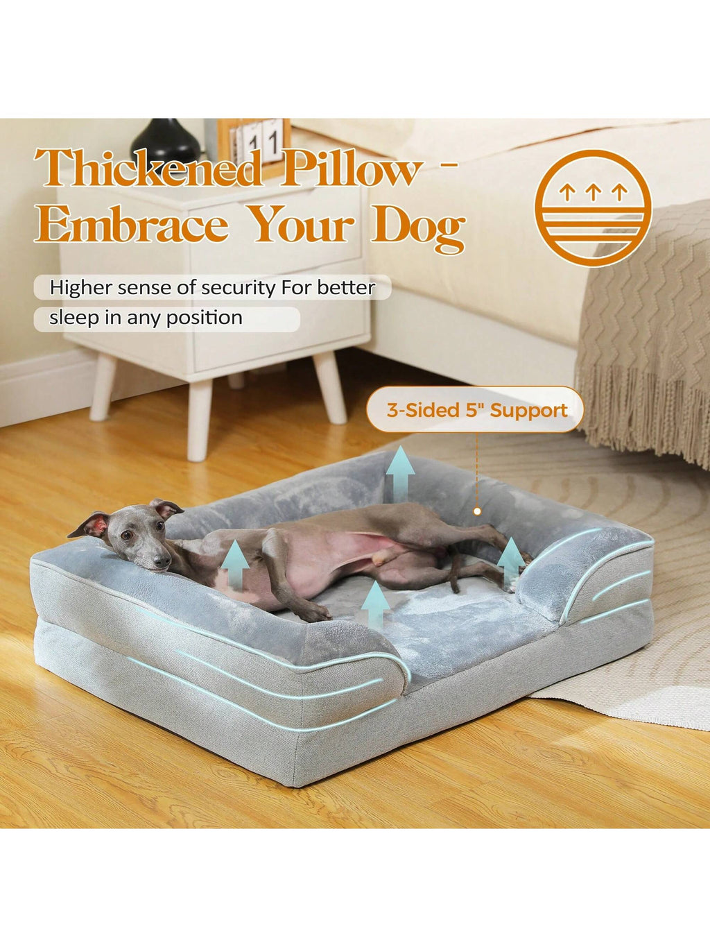 Orthopedic Dog Bed Removable Washable Cover Non-Slip Bottom Dog Sofa Bed,