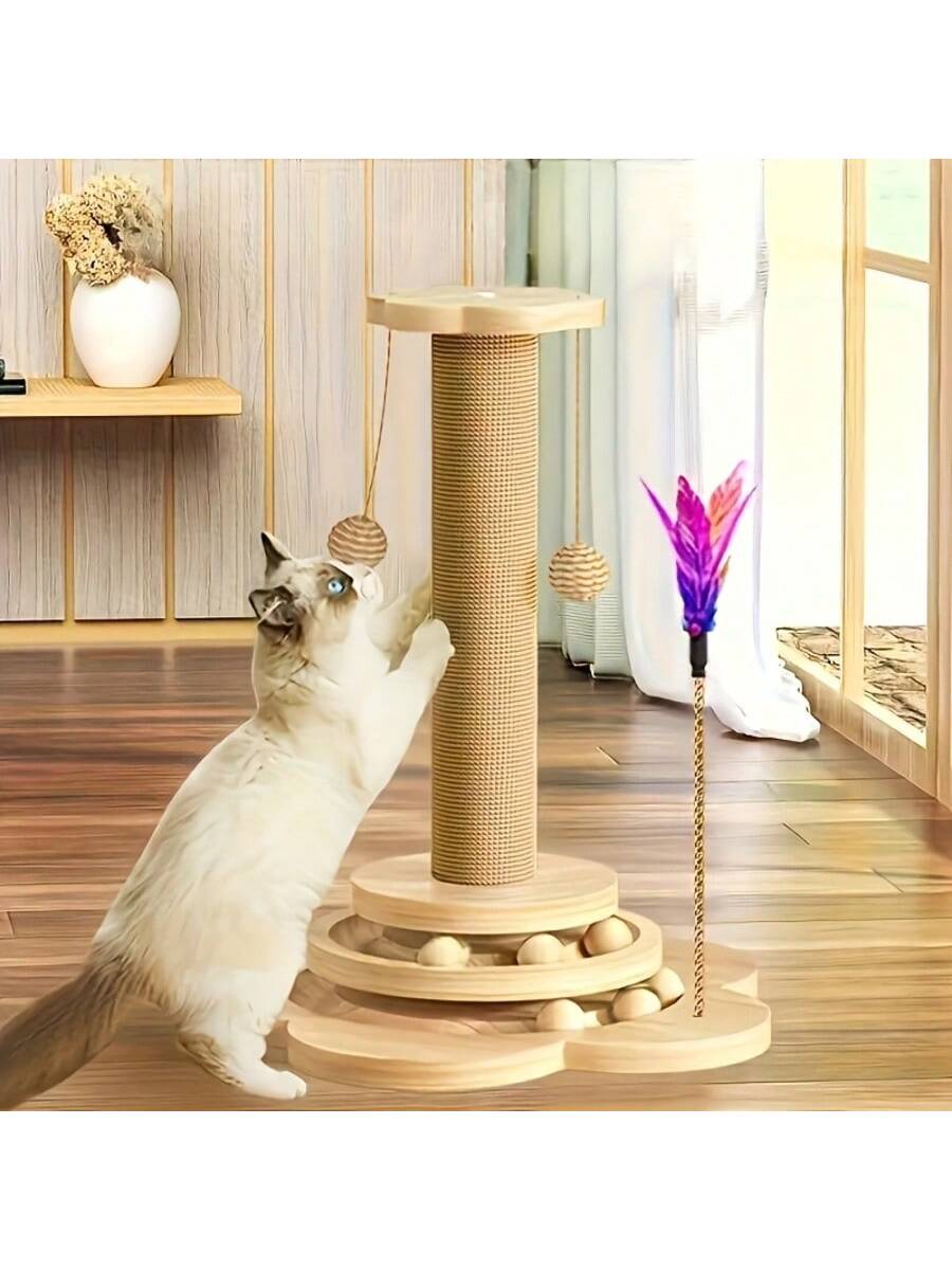 Cats Scratching Post  Scratch Post Premium Sisal Rope Scratch Posts For Kitten And Adult Cats  Wooden Ball Track Interactive Toy With Dangling Balls