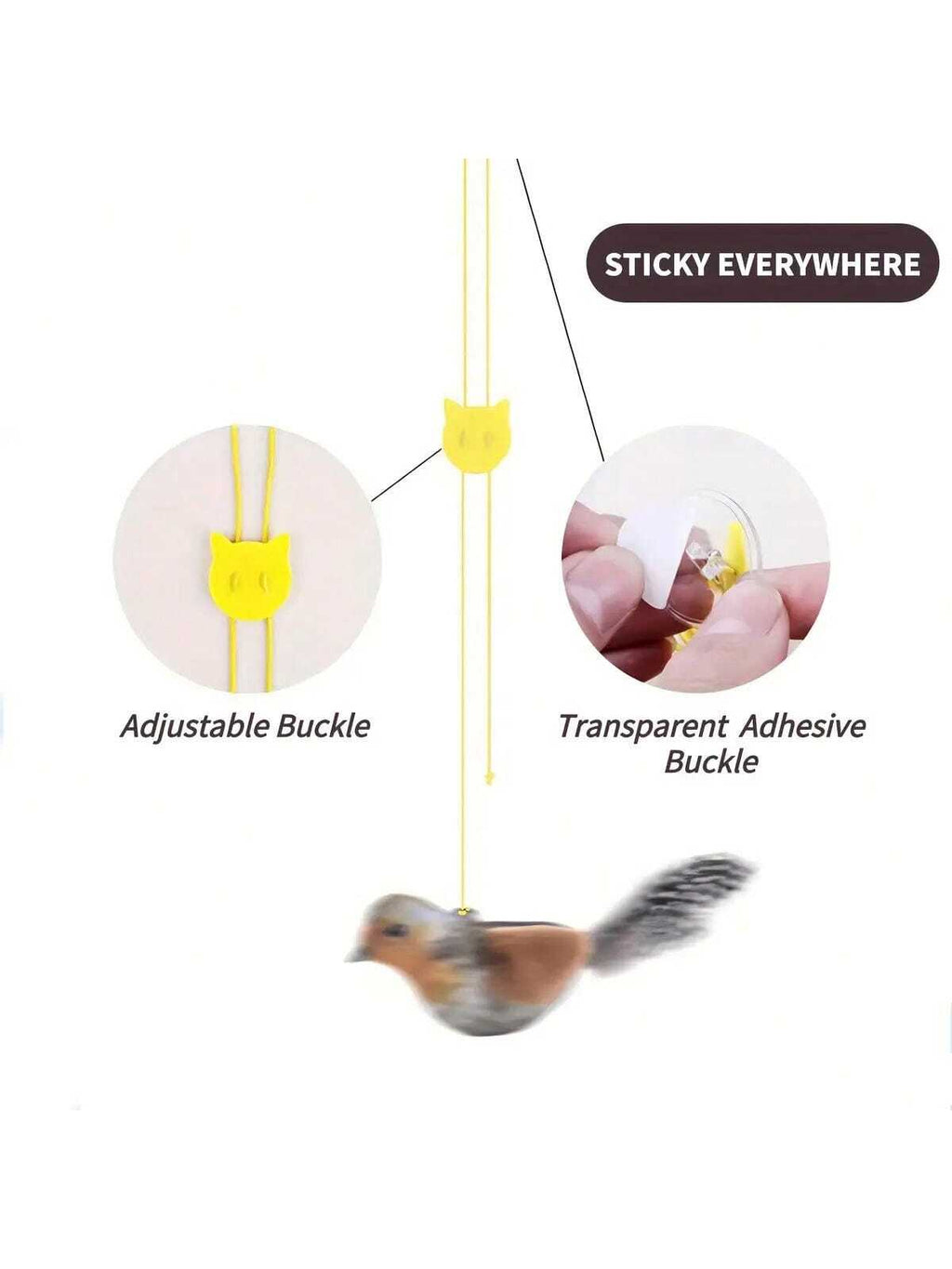 1pc Interactive Cat Toy With Realistic Bird Sounds - No Battery Required, Hanging And Detachable Plaything - Made Of Synthetic Polyester Feathers, Bird Sound Simulation Wand Accessory Suitable For All Cat Breeds