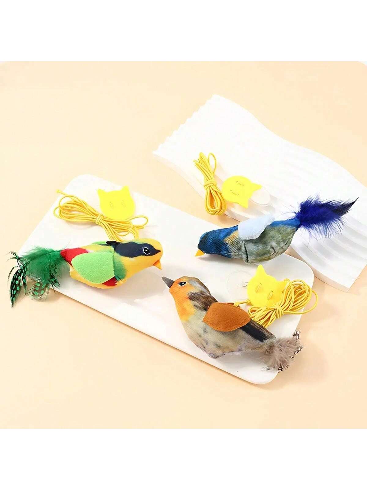 1pc Interactive Cat Toy With Realistic Bird Sounds - No Battery Required, Hanging And Detachable Plaything - Made Of Synthetic Polyester Feathers, Bird Sound Simulation Wand Accessory Suitable For All Cat Breeds