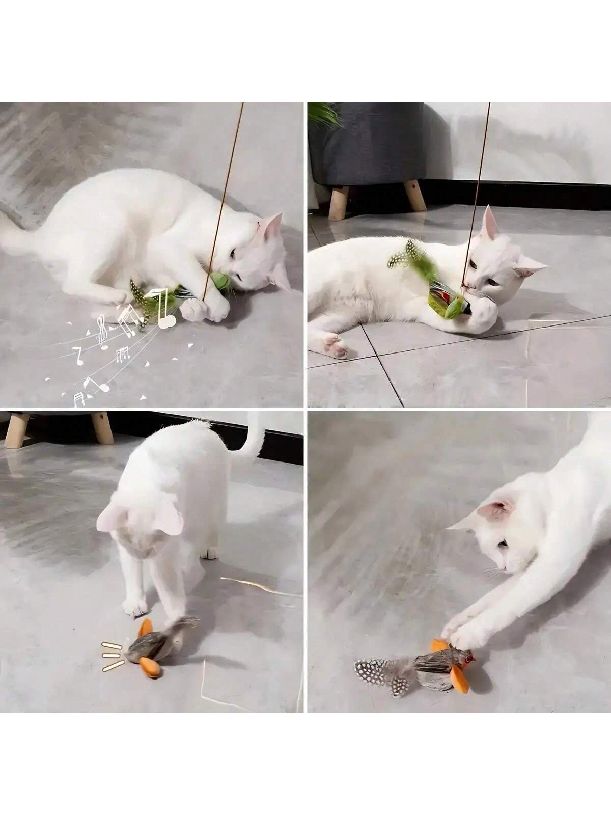 1pc Interactive Cat Toy With Realistic Bird Sounds - No Battery Required, Hanging And Detachable Plaything - Made Of Synthetic Polyester Feathers, Bird Sound Simulation Wand Accessory Suitable For All Cat Breeds