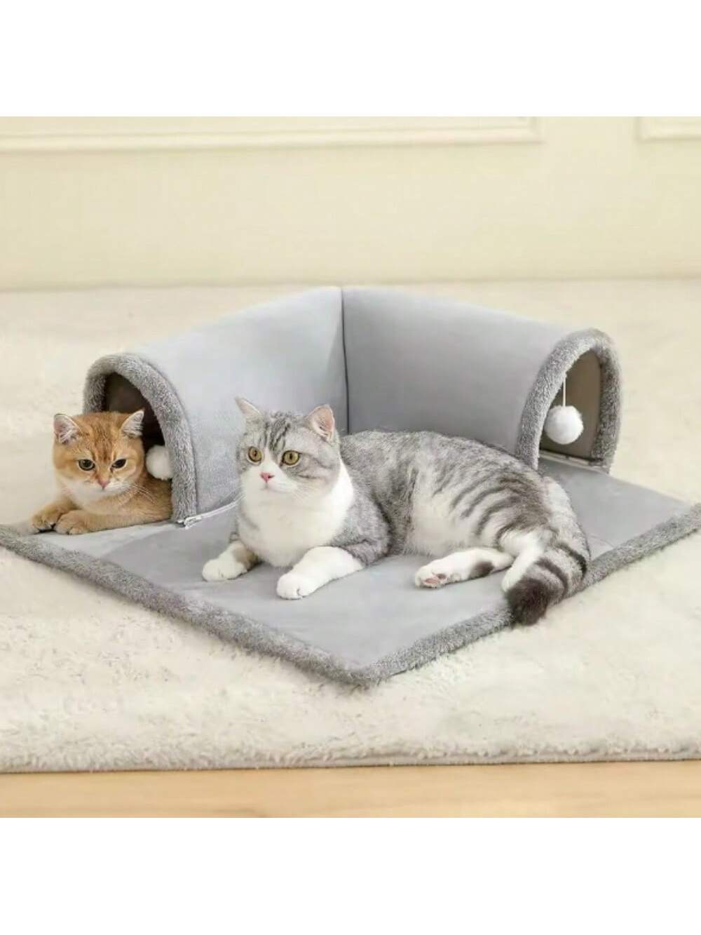 Cat Tunnel Bed Universal Detachable Warm Cat House Indoor Cat Activities Play Carpet Bed Living Room Non-Slip Mat Pet Toys