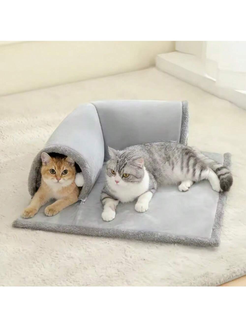 Cat Tunnel Bed Universal Detachable Warm Cat House Indoor Cat Activities Play Carpet Bed Living Room Non-Slip Mat Pet Toys