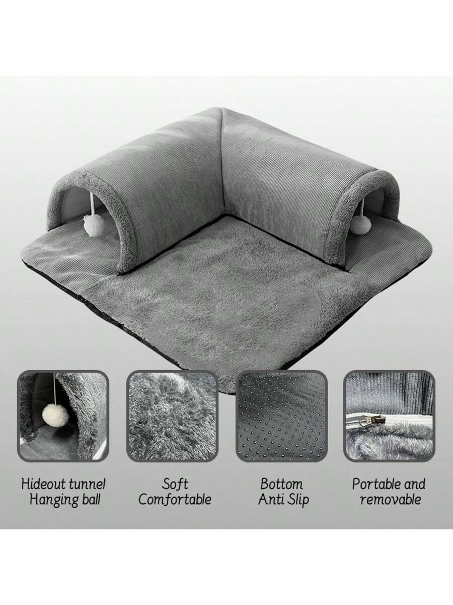 Cat Tunnel Bed Universal Detachable Warm Cat House Indoor Cat Activities Play Carpet Bed Living Room Non-Slip Mat Pet Toys