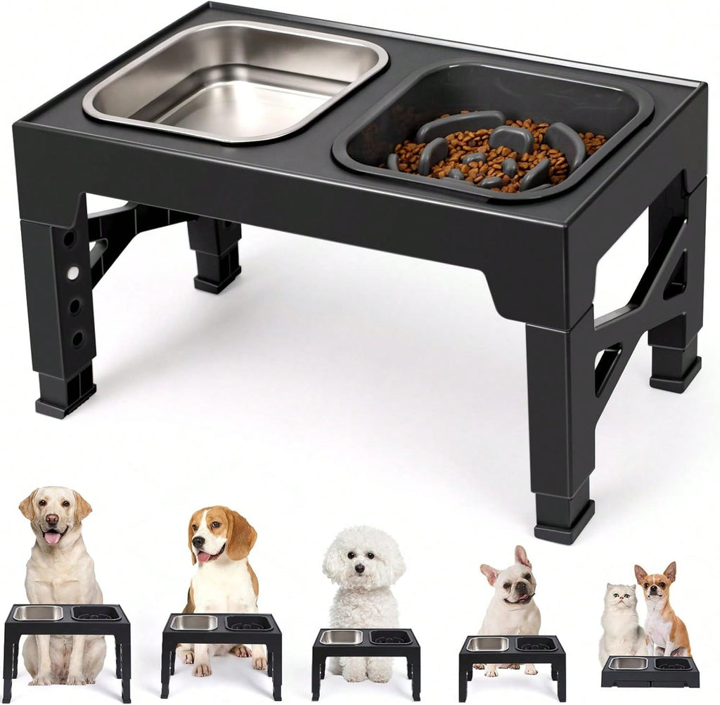 Niubya Elevated Dog Bowls With 2 Stainless Steel Dog Food Bowls, Raised Dog Bowl Adjusts To 5 Heights (3.15", 8.66", 9.84",11.02", 12.2") For Small Medium And Large Dogs