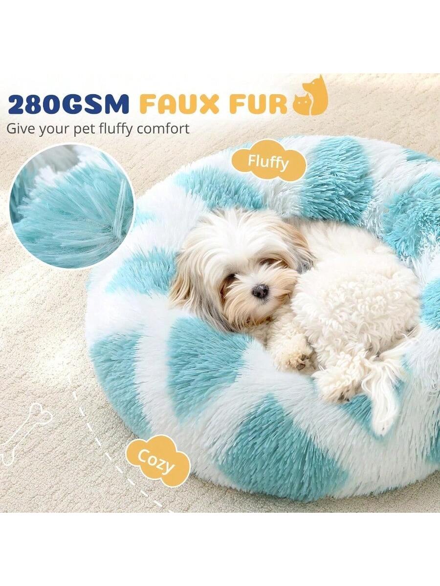 PetDonut Dog Cat Bed AntiAnxiety Calming Round Pet Bed For Small Dogs Washable Fluffy Faux Fur Donut Cushion Beds For Small Medium Pets 20 Bed