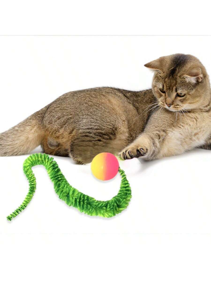 Caterpillar Elastic Ball Cat Toy, Rainbow Caterpillar Cat Toy Stick Accessory