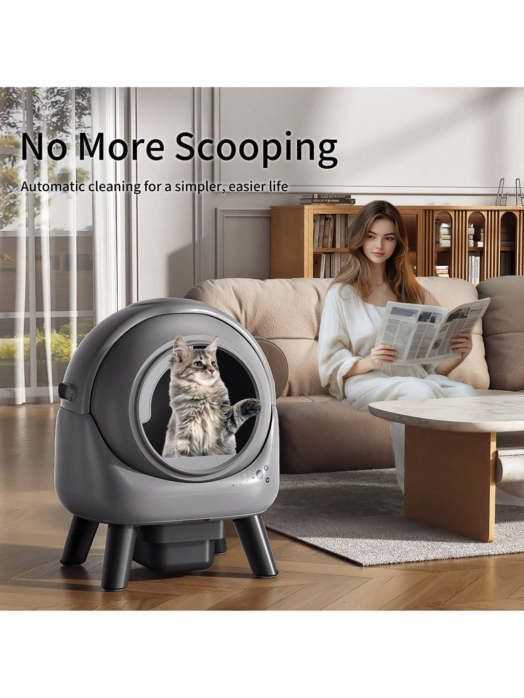 Self Cleaning Litter Box Automatic Litter Box XXL Odor Control 65L APP Cat Litter-Robot For Multiple Cats, Safety Sensors, W/Cat Litter Liner