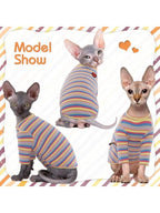 Long Haired Cat Summer ClothingHairless Cats Shirt Breathable Cat Daily Wear Clothes Stripe Vest Adorable Pajamas Jumpsuit Soft SkinFriendly
