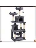 62.5" Tall Double Condo Cat Tree And Scratching Post Tower, Dark Gray