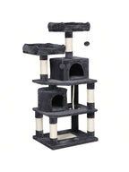 62.5" Tall Double Condo Cat Tree And Scratching Post Tower, Dark Gray