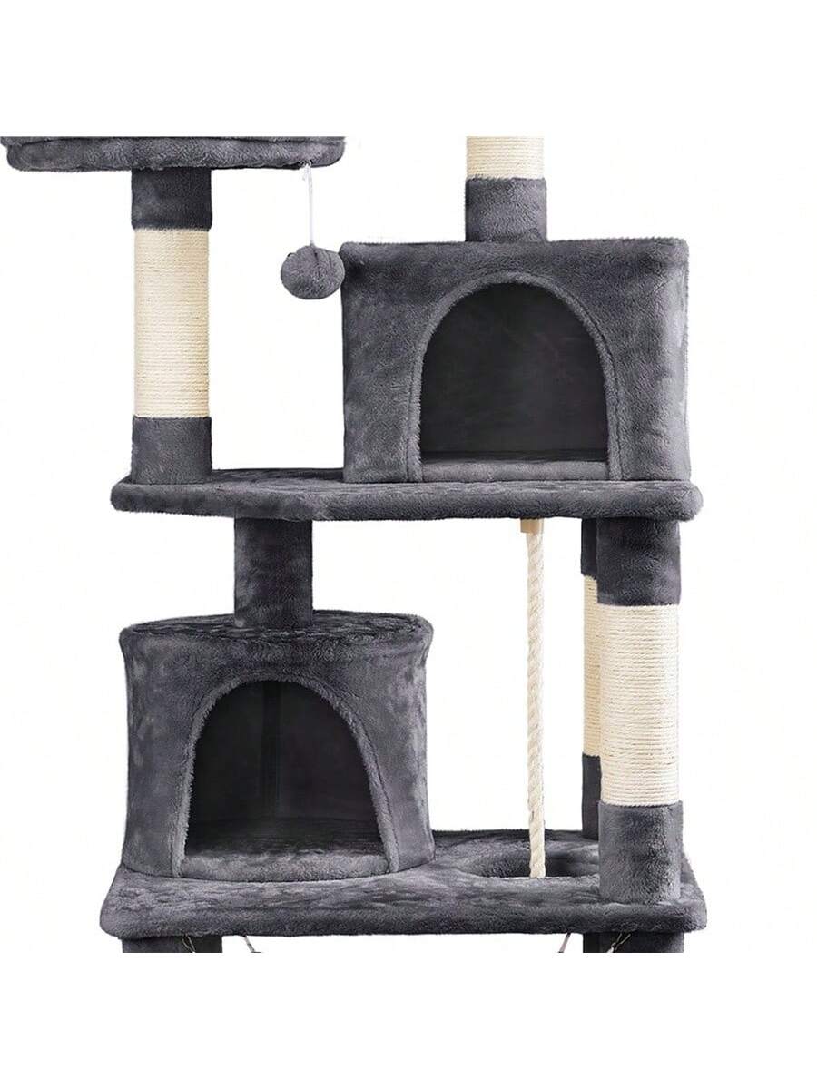 62.5" Tall Double Condo Cat Tree And Scratching Post Tower, Dark Gray