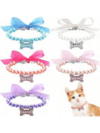 CGLLCute Cat And Dog Necklace5 Pcs Pet Pearl Necklace Diamond Crystal Dog Pearl Necklace Collars With Bling Rhinestones Bone Dog Cat Jewelry Set Wedding Collar For Puppy Pets S LHCG5102