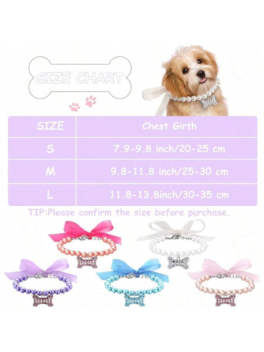 CGLLCute Cat And Dog Necklace5 Pcs Pet Pearl Necklace Diamond Crystal Dog Pearl Necklace Collars With Bling Rhinestones Bone Dog Cat Jewelry Set Wedding Collar For Puppy Pets S LHCG5102