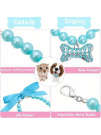 CGLLCute Cat And Dog Necklace5 Pcs Pet Pearl Necklace Diamond Crystal Dog Pearl Necklace Collars With Bling Rhinestones Bone Dog Cat Jewelry Set Wedding Collar For Puppy Pets S LHCG5102