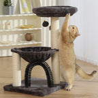 Gray 27.8-Inch Cat Tree with Plush Basket, Top Perch, Scratching Posts, Grooming Arch and Hanging Ball