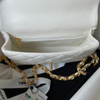 Chanel Flap Bag Gold Top Handle White - 13X21X8cm