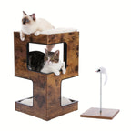 23.6-Inch Wood-Look Cat Tree Bed with Three Levels, Removable Soft Mats and Brown Finish for Indoor Cats